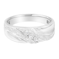 10K White Gold 1/10 Cttw Diamond Men's Three Stone Channel Set Diamond Wedding Ring (I-J Color, I1-I2 Clarity) - Size 10