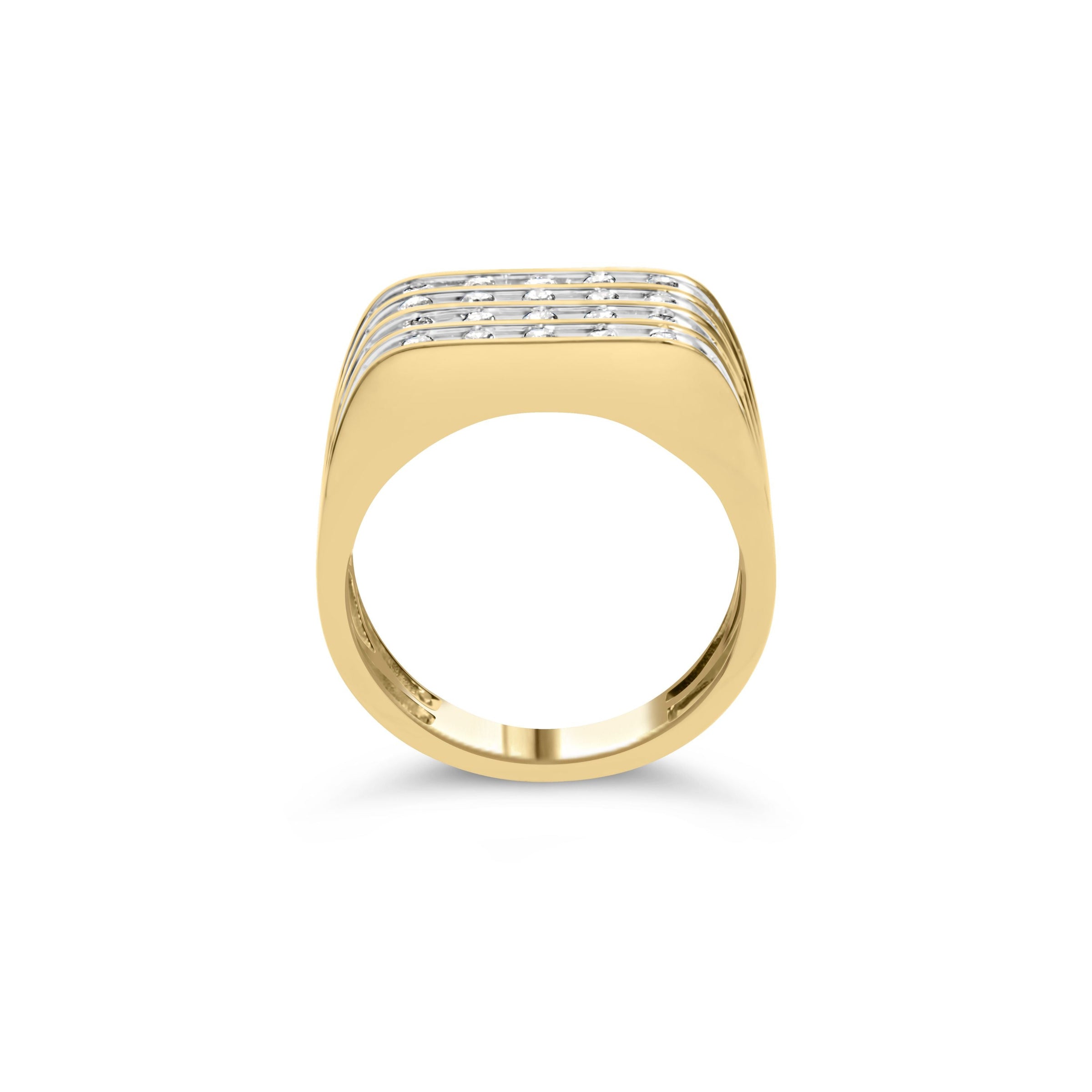 10K Yellow Gold 1.00 Cttw Diamond Multi Row Mens Ring Band