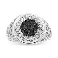 .925 Sterling Silver 1/4 Cttw White and Black Treated Diamond Halo Cluster Ring for Men (I-J Color, I3 Clarity) - Size 10
