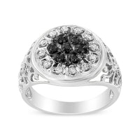 .925 Sterling Silver 1/4 Cttw White and Black Treated Diamond Halo Cluster Ring for Men (I-J Color, I3 Clarity) - Size 10