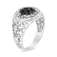 .925 Sterling Silver 1/4 Cttw White and Black Treated Diamond Halo Cluster Ring for Men (I-J Color, I3 Clarity) - Size 10