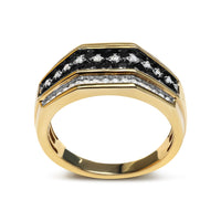 Men's 14K Yellow Gold Plated .925 Sterling Silver 1 1/2 Cttw White and Black Treated Diamond Cluster Ring (Black / I-J Color, I2-I3 Clarity) - Size 10