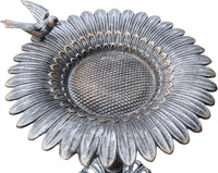 Antique Pewter Sunflower Design Aluminum Birdbath, Silver - BIG FRENCHIES