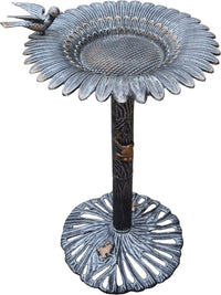 Antique Pewter Sunflower Design Aluminum Birdbath, Silver - BIG FRENCHIES