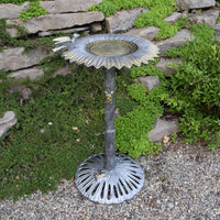 Antique Pewter Sunflower Design Aluminum Birdbath, Silver - BIG FRENCHIES