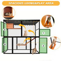 Wooden Catio Outdoor Cat Enclosure Large Cat House For Mulitiple Cats Walk ,Indoor 4 Tier Cat Enclosures House , Outdoor