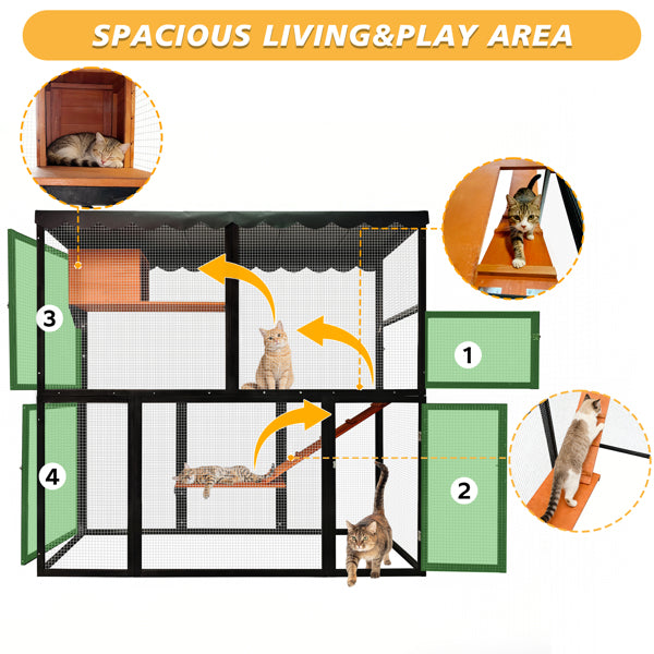 Wooden Catio Outdoor Cat Enclosure Large Cat House For Mulitiple Cats Walk ,Indoor 4 Tier Cat Enclosures House , Outdoor