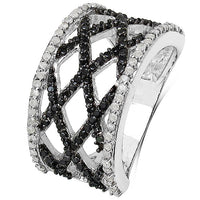 0.92 Carat Genuine Black Diamond & White Diamond .925 Sterling Silver Ring
