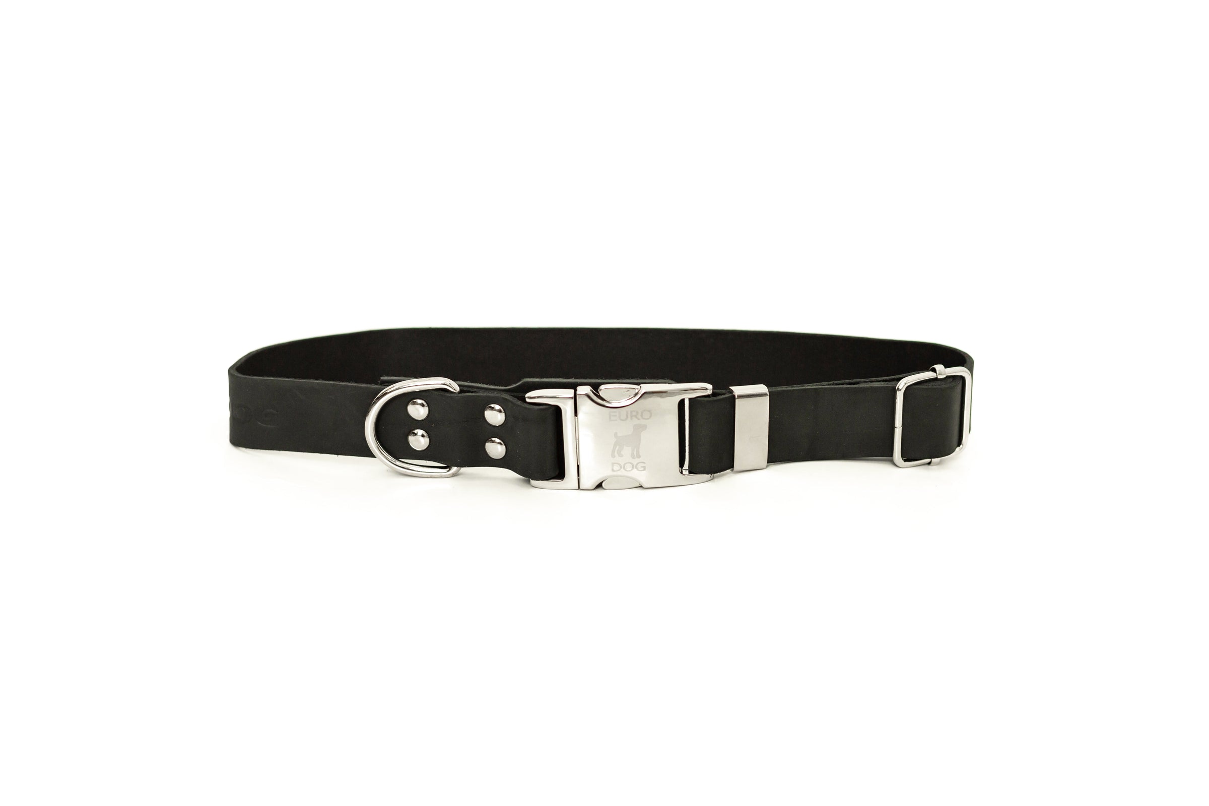 Modern Style Quick-Release Midnight Black Leather Dog Collar - BIG FRENCHIES