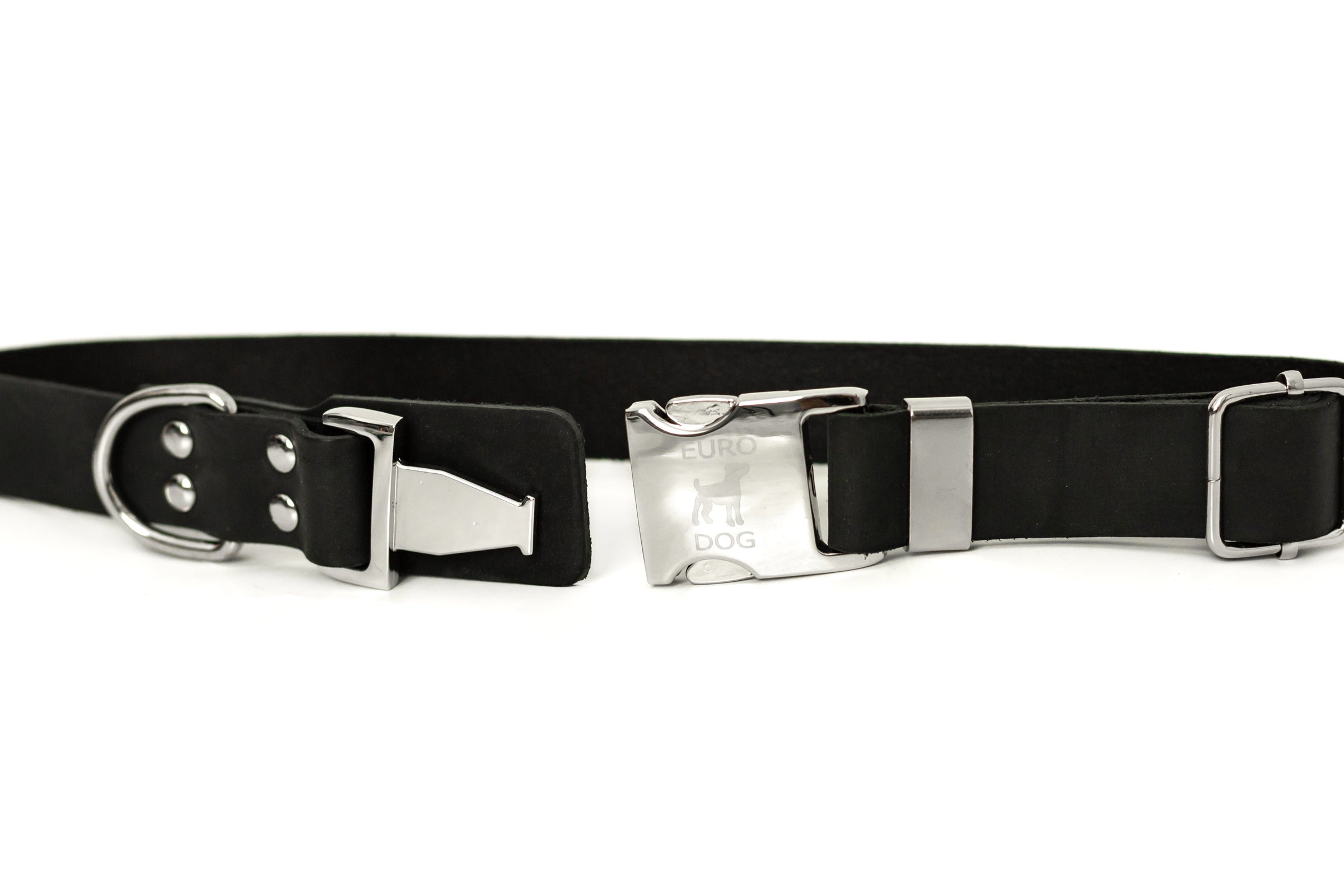 Modern Style Quick-Release Midnight Black Leather Dog Collar - BIG FRENCHIES