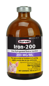 Durvet Iron-200 Injectable Piglet Anemia Prevention Treatment 100mL