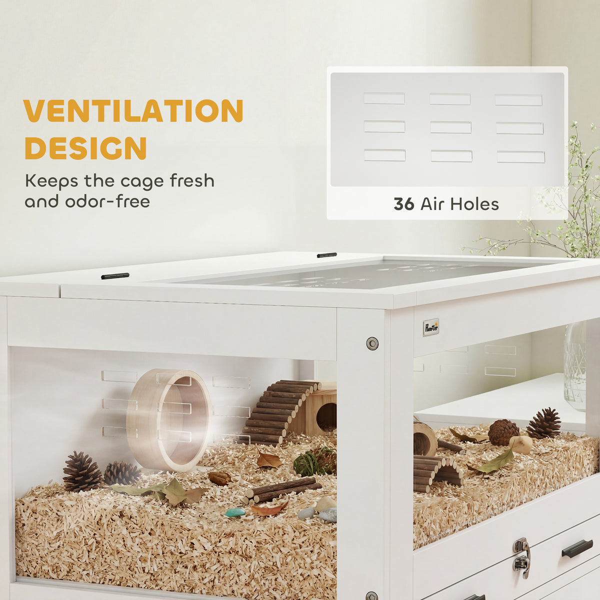 Hamster Cage with Storage Cabinet, Small Animal Cage with Pull Out Drawer and Acrylic Panels, 30" x 19.5" x 36"