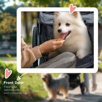 3 Wheels Pet Stroller for Small Dogs and Medium Dogs with Adjustable Canopy, Safety Tether, Storage Basket, Gray