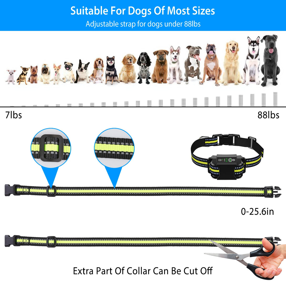 Dog Bark Collar Rechargeable Waterproof Beep Vibration Static Stimulation Bark Stopper Automatic Identification Collar W