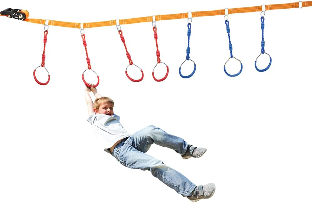 Swing Gymnastic Ring Warrior Obstacle Course Slackline Climb Trapeze - 8 Pack / Red - image 2
