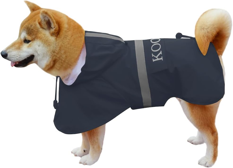 Dog Raincoat Waterproof Hooded, Medium Dogs - Navy Blue / 3XL-Fit for 33 to 44 pounds