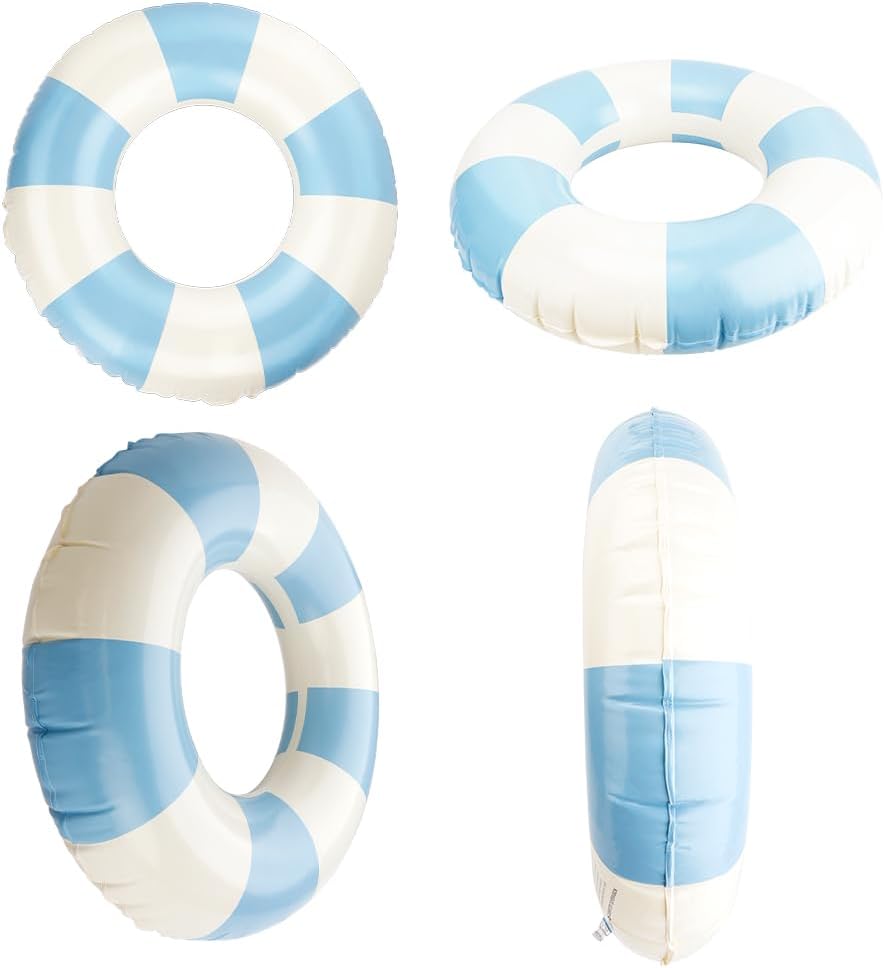 Rugwioyu pool tubes for kids, two round blue and white inflatable swim rings - view 17