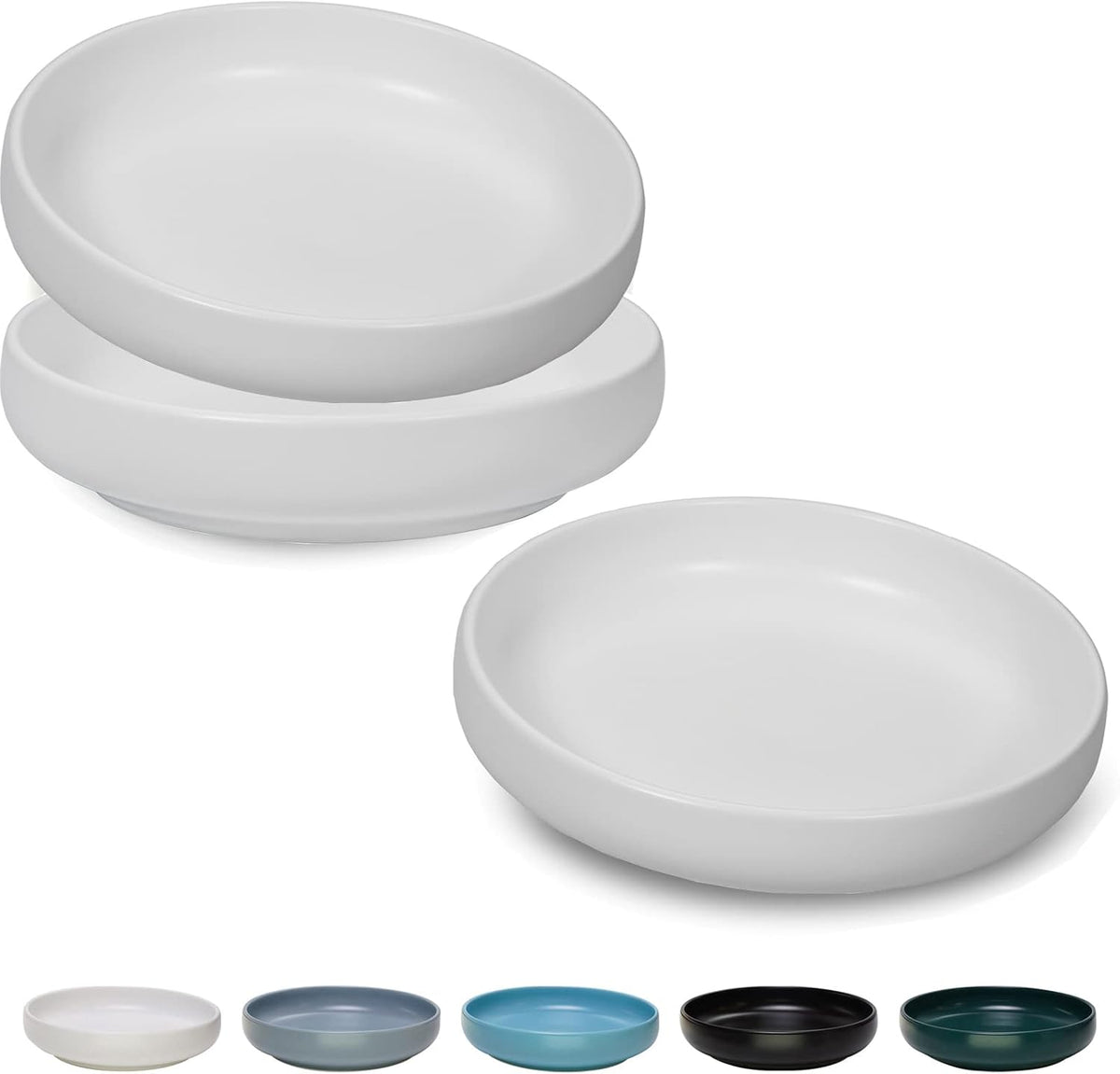 Ceramic Cat Bowls, Shallow Cat Dishes for Food and Water - White-3pack