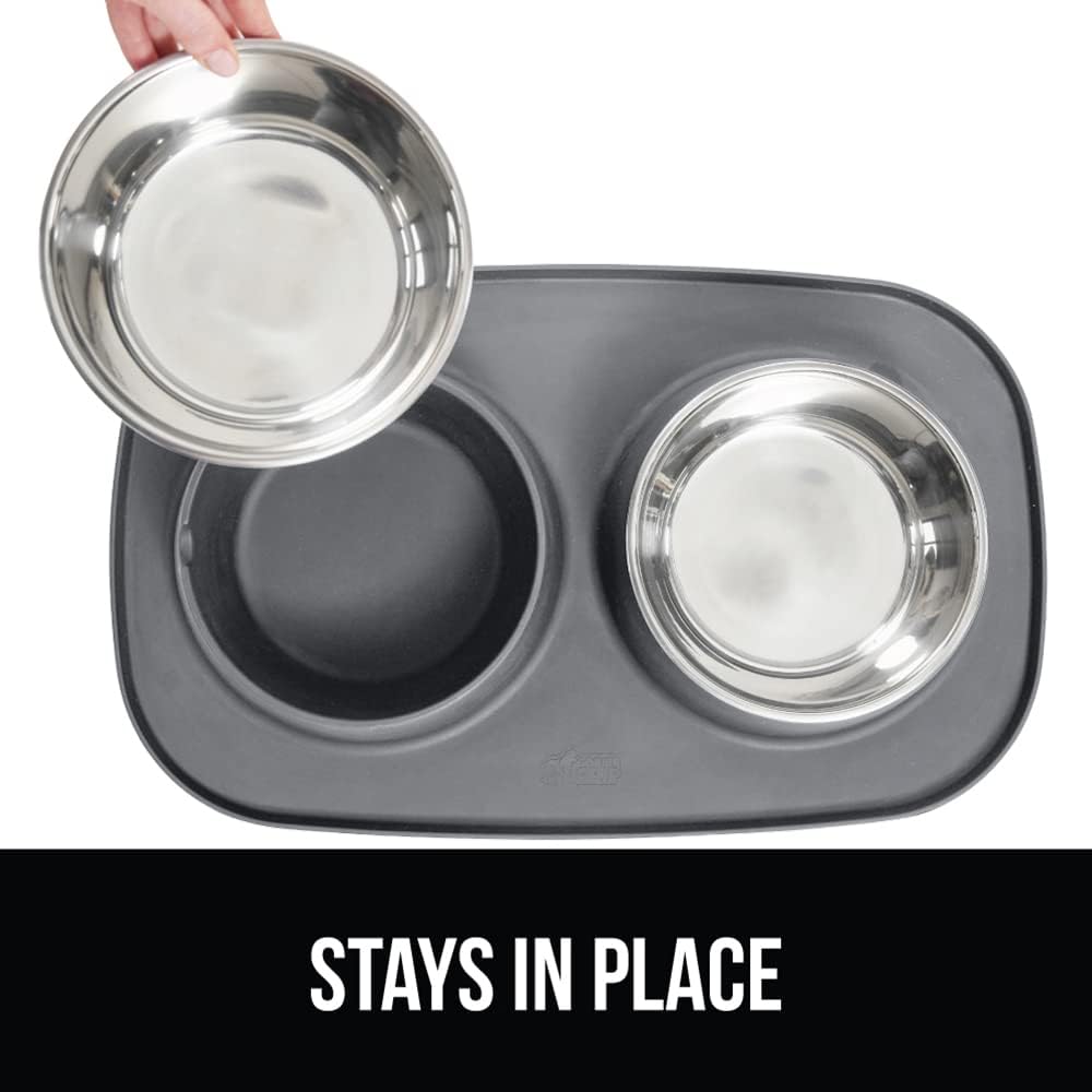 GORILLA GRIP Dog Bowl Set with Feeding Mat - Gray / 3 Cup Bowls - image 4