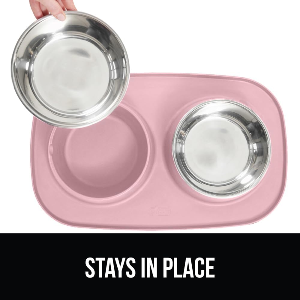 GORILLA GRIP Dog Bowl Set with Feeding Mat - Light Pink / 1 Cup Bowls - image 4