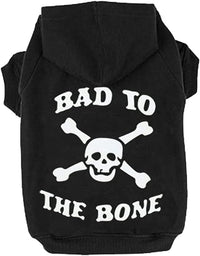 Bad to the Bone Halloween dog hoodie in size M, cotton polyester blend with leash hole