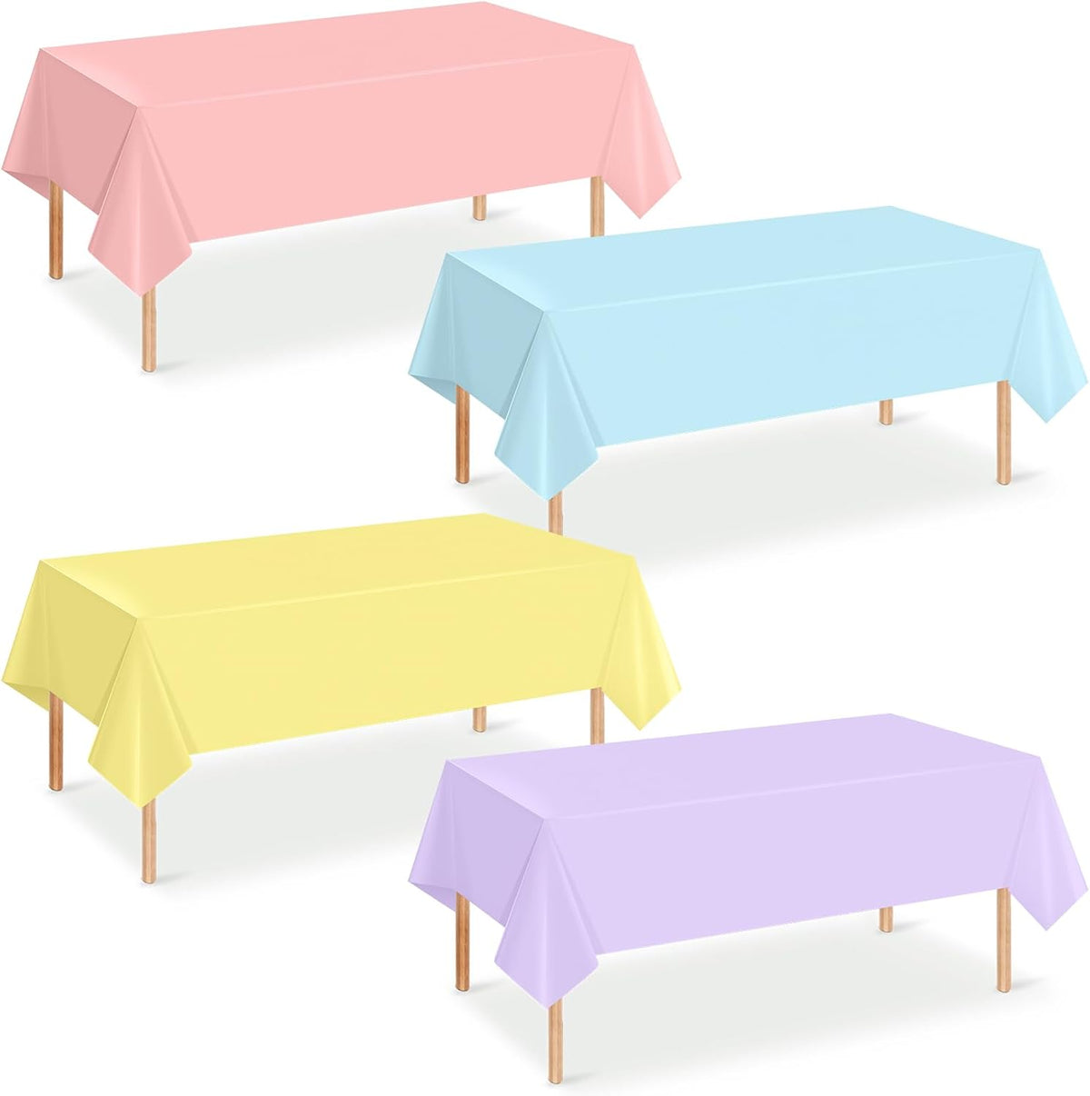 4Pcs Pastel Tablecloths, Mix Color Plastic Tablecloth Disposable Rectangle Table Covers for Baby - Pastel Rectangle / 4pcs