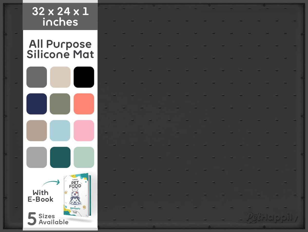 Dog Food Mat - Raised Edges Dogs Mat for Food and Water Prevent Spill, Waterproof Cat Food Mats - 32"L x 24"W / Black