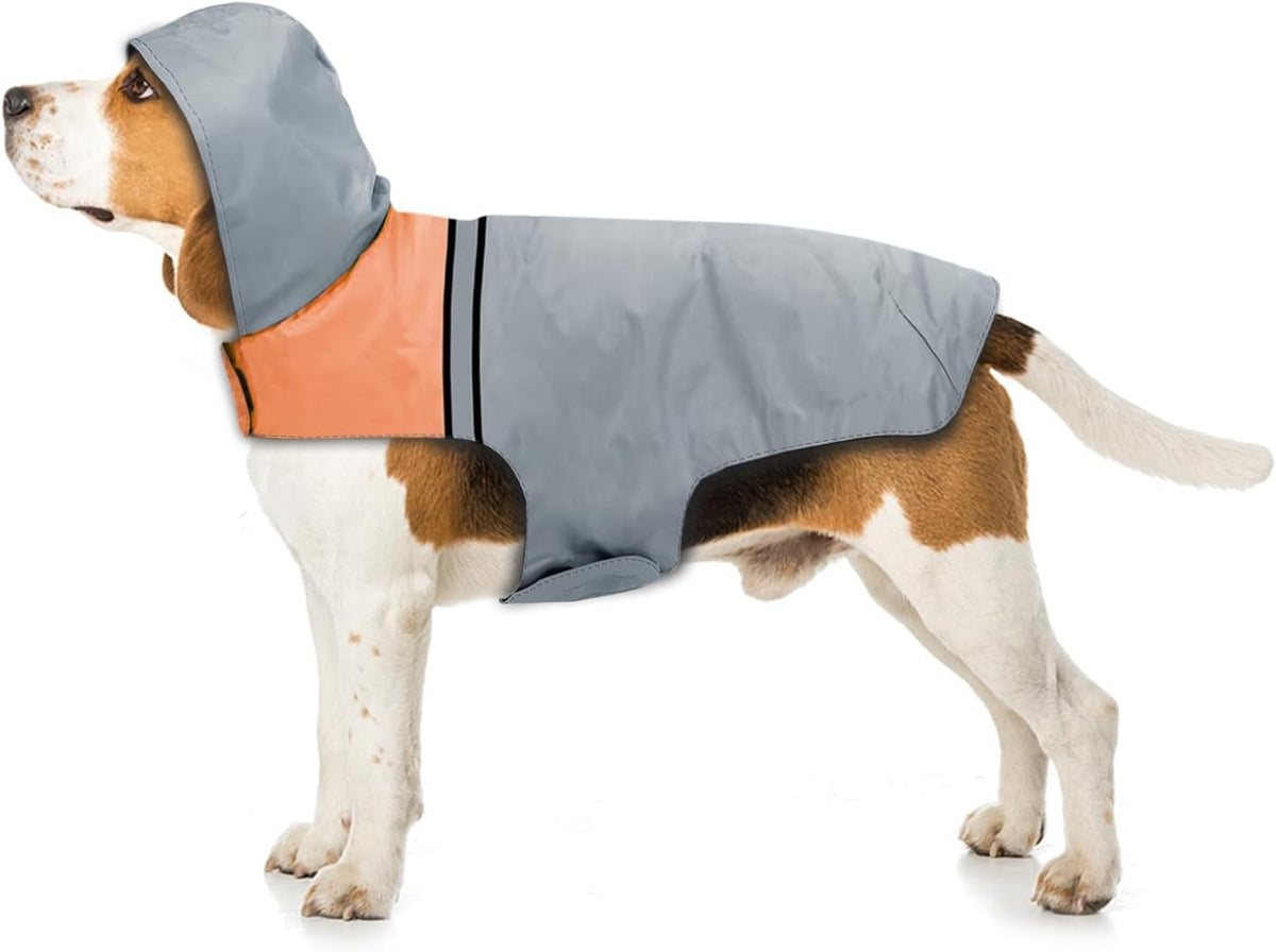 Dog Raincoat with Reflective Strip - M / Grey