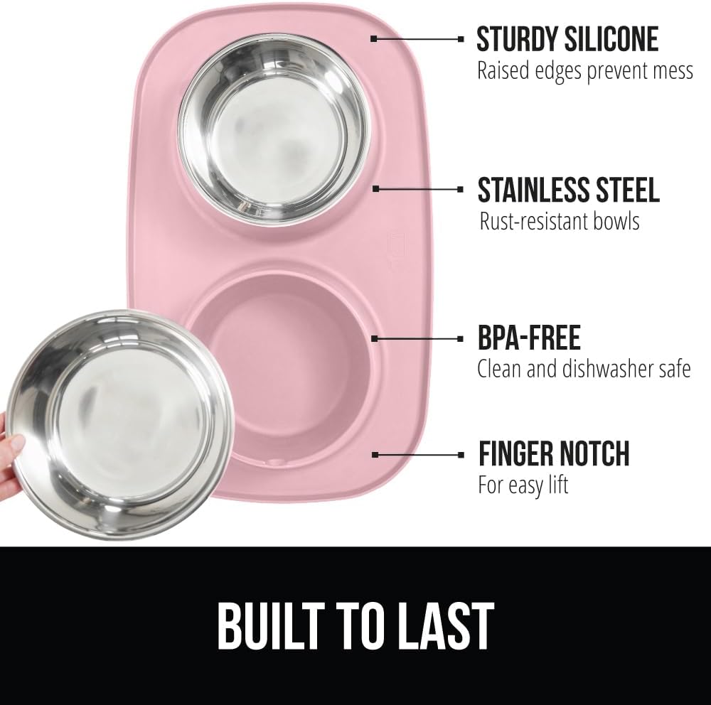 GORILLA GRIP Dog Bowl Set with Feeding Mat - Light Pink / 1 Cup Bowls - image 2