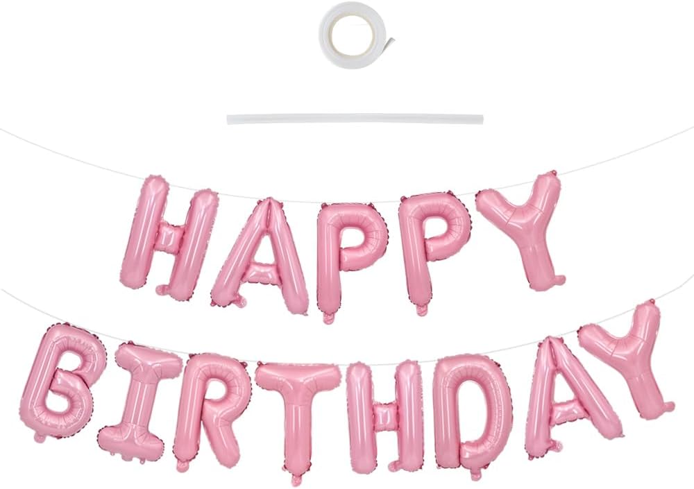 TONIFUL 16 Inch Black Happy Birthday Balloons Banner Decorations - Pink