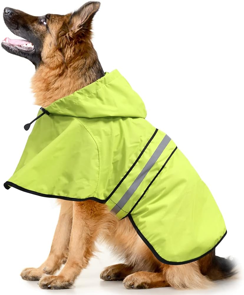 Waterproof Dog Raincoat, Adjustable Pet Rain Coats - Neon Green / XX-Large