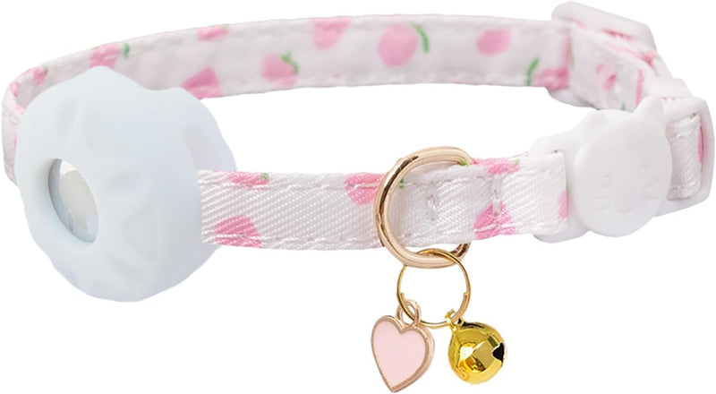 Breakaway Cat Collar with Airtag Holder, Kitten Collar with Bell - White Heart