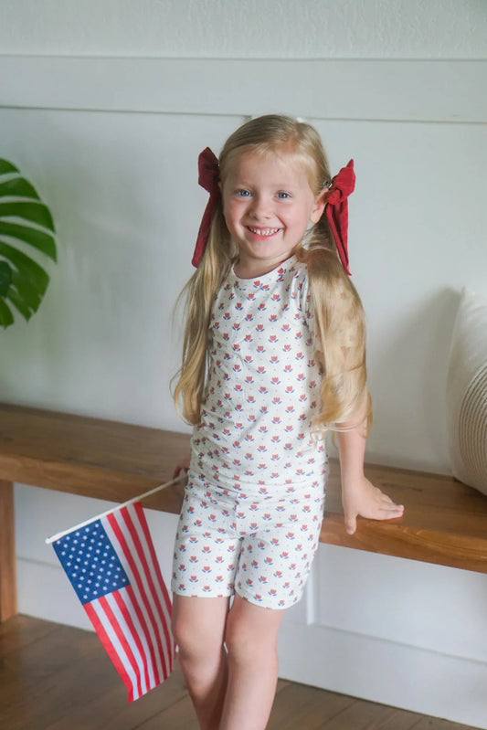 Red White & Blue Tulip 2pc Bamboo Pajamas - BIG FRENCHIES