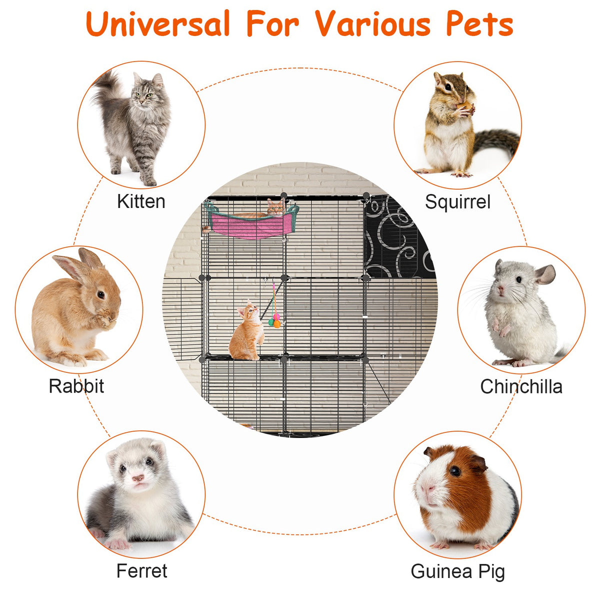3-Tier Cat Cage Enclosure Indoor Cat Cage Playpen With Hammock Toy Ball Ladder DIY Iron Wire Cat House Kennels Crate For