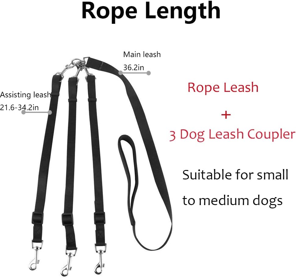 3 dog leash coupler kit with padded handle and swivel buckles, nylon - view 2