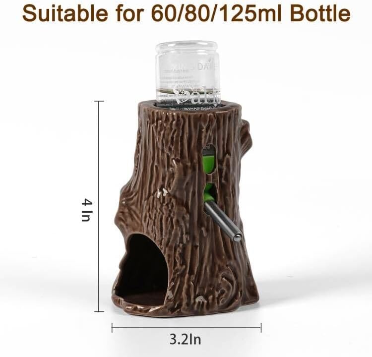 Adjustable No Drip Ceramic Hamster Water Bottle for Glass Tank – Essentials for Small Pets - Brown Tree - image 2
