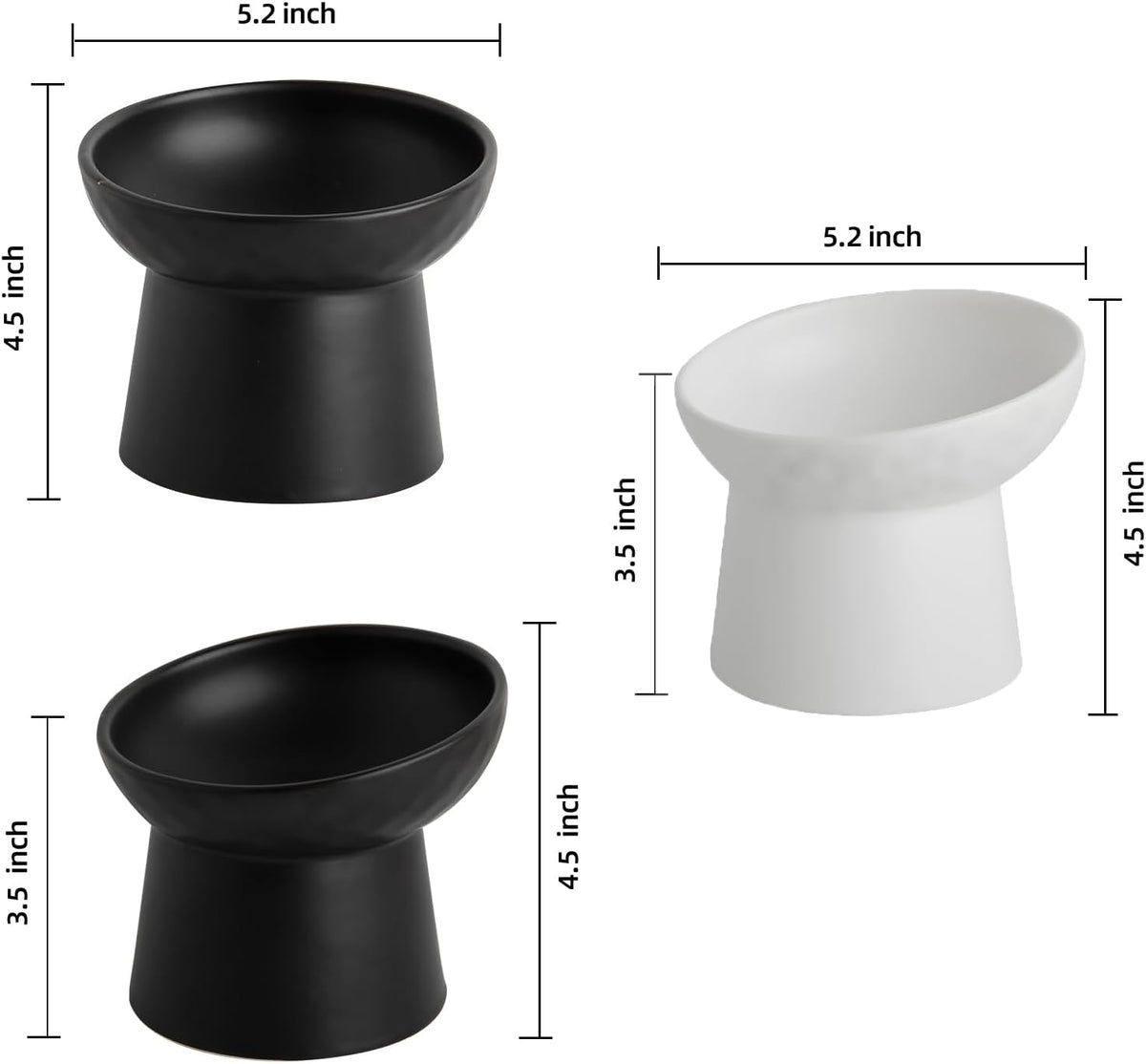 Elevated Cat Bowls, 15° Tilted Ceramic Raised Cat Food and Water Bowl Set, Whisker-Friendly - Black & White Mixed / 5.2 Inch (Pack of 4) - image 2
