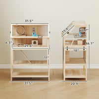 Wooden Hamster Cage with Detachable Lower Floor, Storage Shelf, Hut, Seesaw, Exercise Wheel, Ramps for Dwarf
