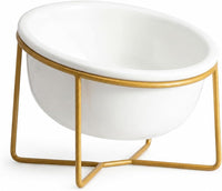 Small Glass Tilted Elevated Cat Dog Bowl Raised Cat Food Water Bowl - Small / White