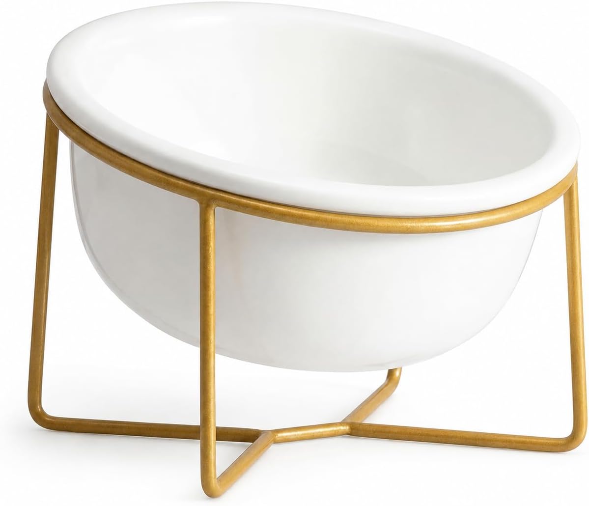 Small Glass Tilted Elevated Cat Dog Bowl Raised Cat Food Water Bowl - Small / White