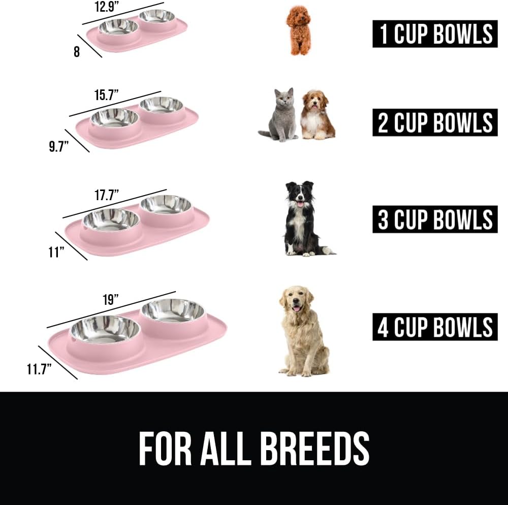GORILLA GRIP Dog Bowl Set with Feeding Mat - Light Pink / 1 Cup Bowls - image 3