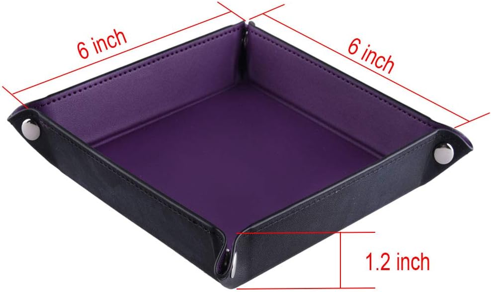 SIQUK 6 Pieces Dice Tray PU Leather Dice Rolling Tray Folding Square - Red, Green, Blue, Yellow, Violet, Black - image 3
