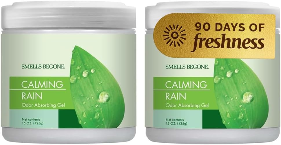 SMELLS BEGONE 15oz Gel Odor Eliminator - Calming Rain / 15 Ounce (Pack of 2)