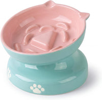 Y YHY Ceramic Cat Slow Feeder - PinkGreen / 6 inches