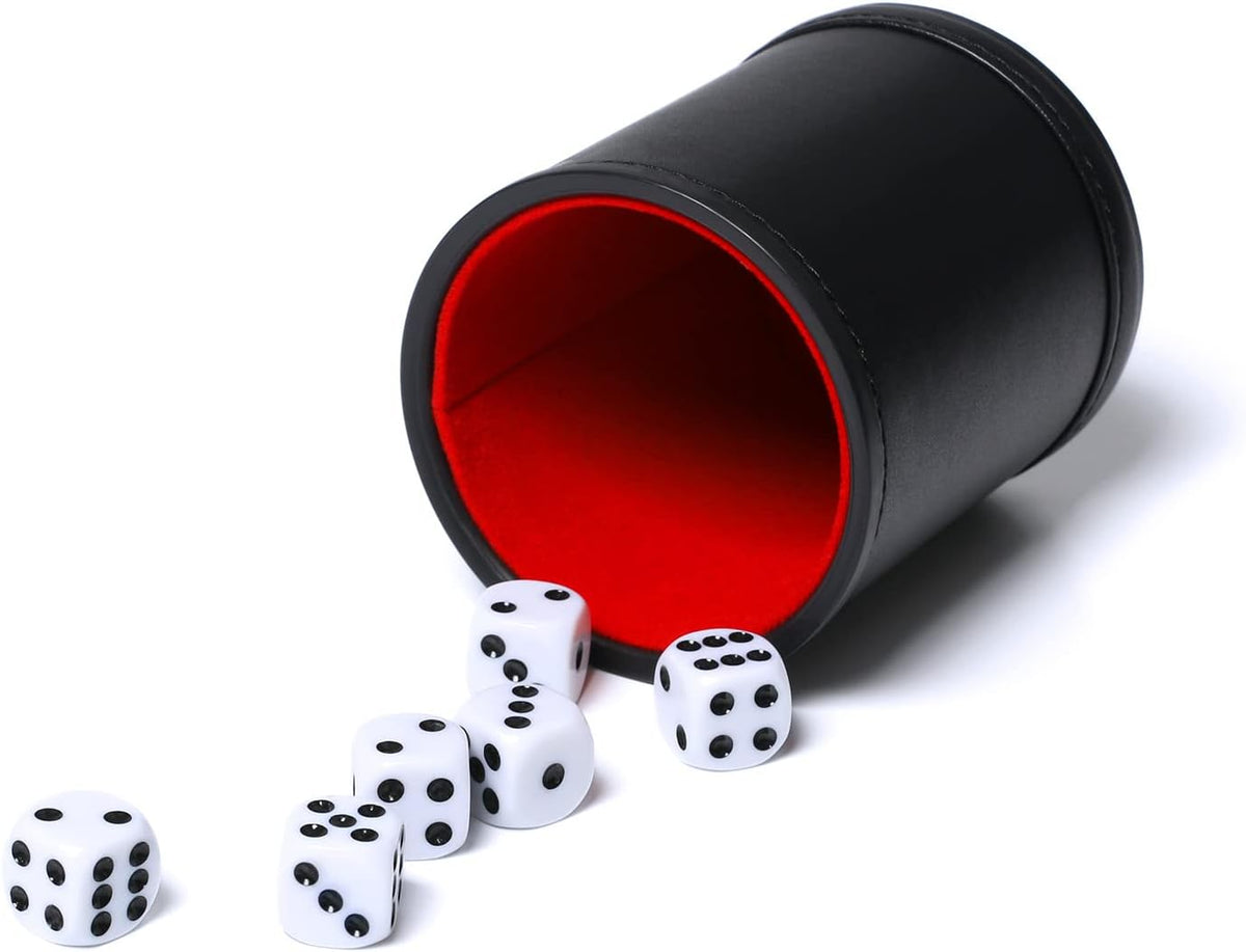 5 Pack PU Leather Dice Cups Felt Lining Quiet Shaker with 30 Dot Dice - Red - image 3