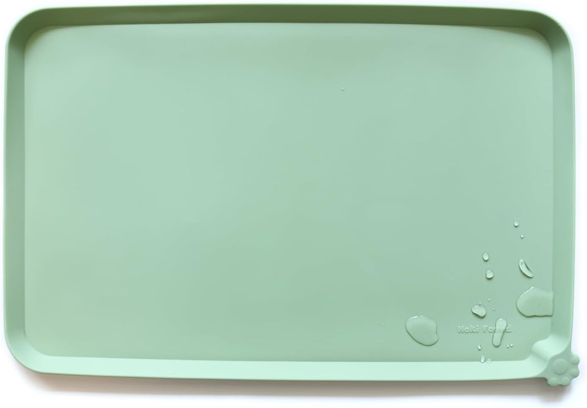 Hoki Found -Waterproof Pet Feeding Mats with High Lips - 22"L x 14"W / Jade