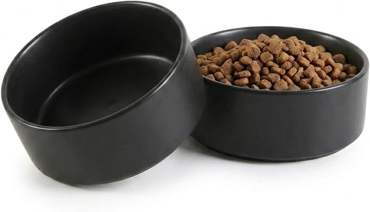 Ceramic Dog Bowl for Food and Water - Small / Black (2 Pack)