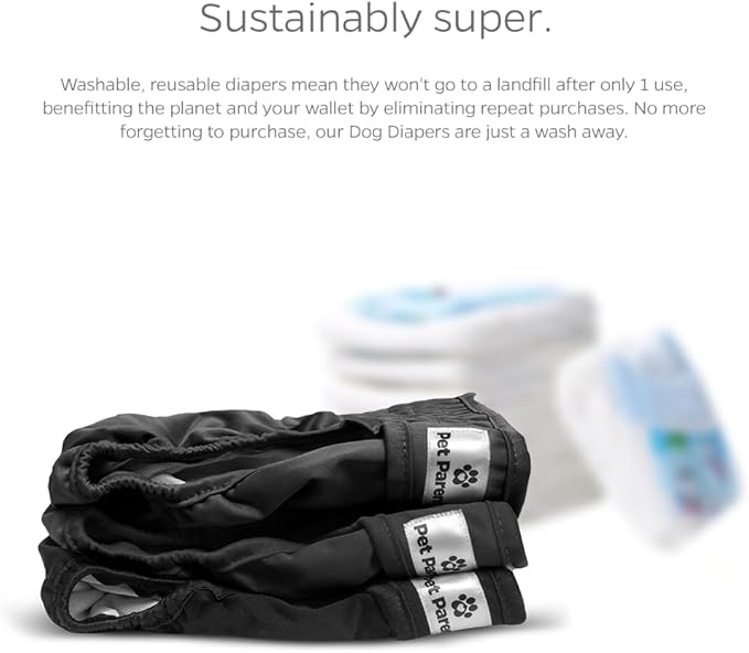Pet Parents® Washable Dog Diapers (3pack) + Extendrs® of Durable Doggie Diapers, Premium Dog Diapers Female & Male (X-Large, Black)