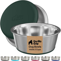 GORILLA GRIP Dog Bowl Set, Food Grade 304 Stainless Steel, 8 Cup - Hunter Green / 2 Cup (Set of 2)