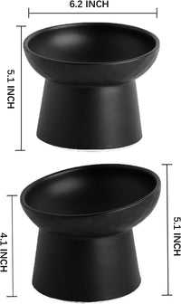 Elevated Cat Bowls, 15° Tilted Ceramic Raised Cat Food and Water Bowl Set, Whisker-Friendly - Black / 6.2 Inch (Pack of 2) - image 2